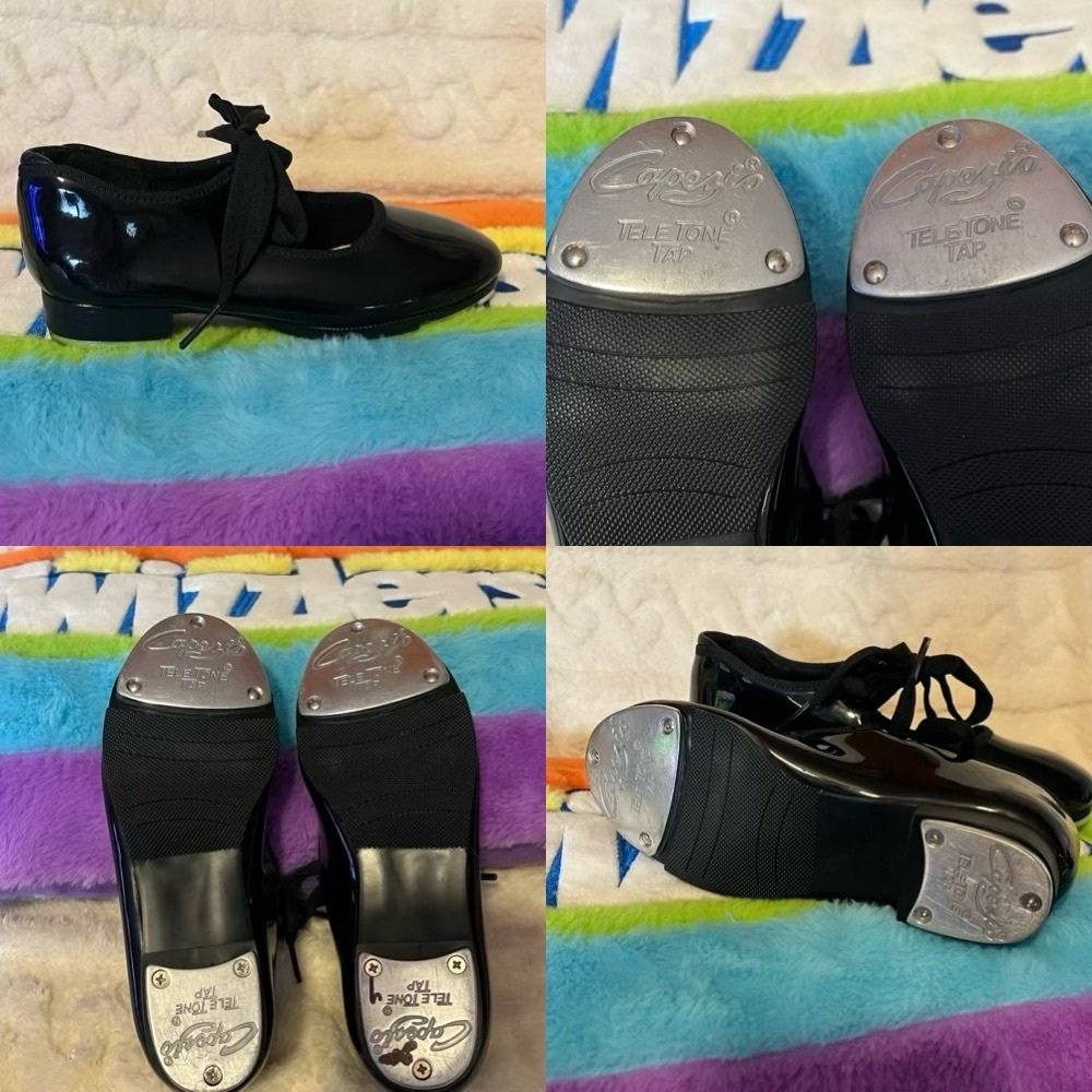 Capezio Tele Tone Black Tap Shoes for Girls Size 12.5
